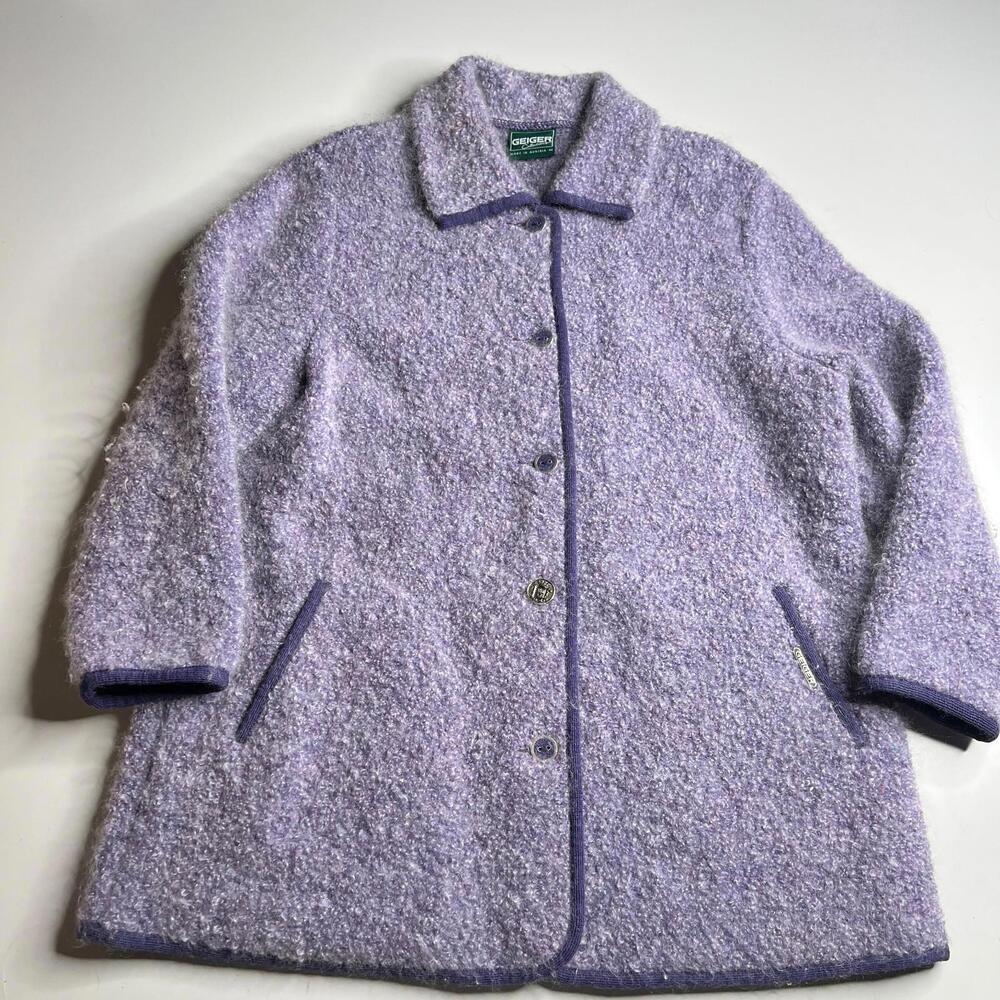 Geiger Austria Mohair Wool Jacket Purple Lavender Boucle‎ Coat Size 44 Vintage